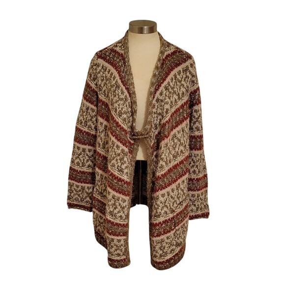 J. Jill Abstract Stripe Alpaca Wool Blend Open Cardigan Multicolor Womens Size M - Picture 2 of 10